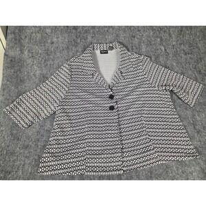 Maggie Barnes Womens 2X Black White Geometric Stretch Knit Blazer Cardigan